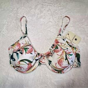 Artesands Bikini Top Sz 18 D/DD White Floral Underwire Tie Front Swim New